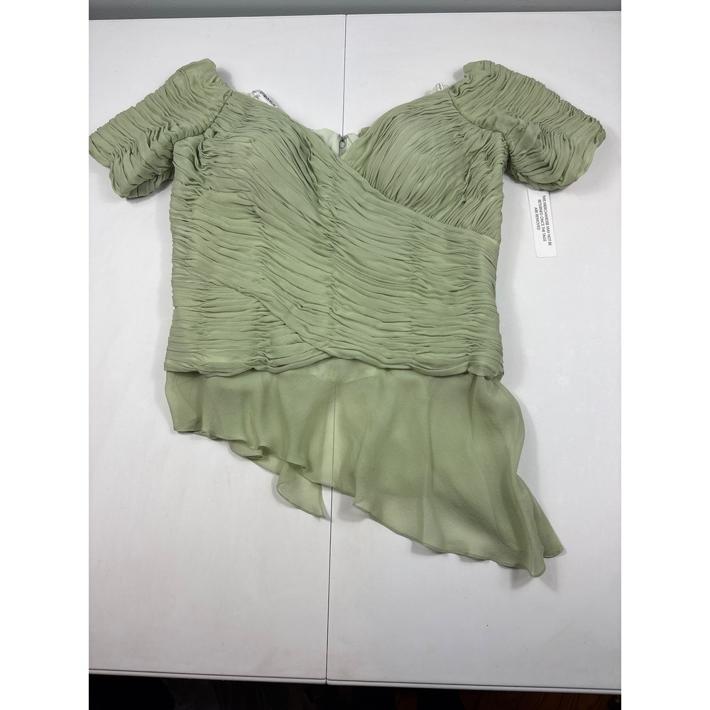 Vtg Chet­ta B Sherrie Bloom 100% Silk Ruched Asymmetrical Blouse Sea Green‎ 16